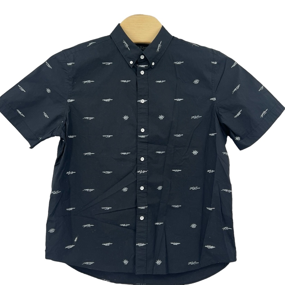 rag & bone Smith Logo Short-Sleeve Slim Fit Button-Down Shirt Size XL